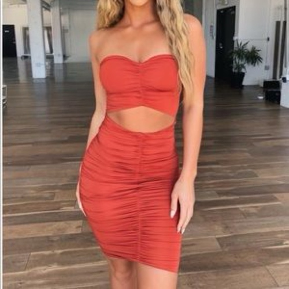 Tiger Mist Red Ruched Amyris Dress